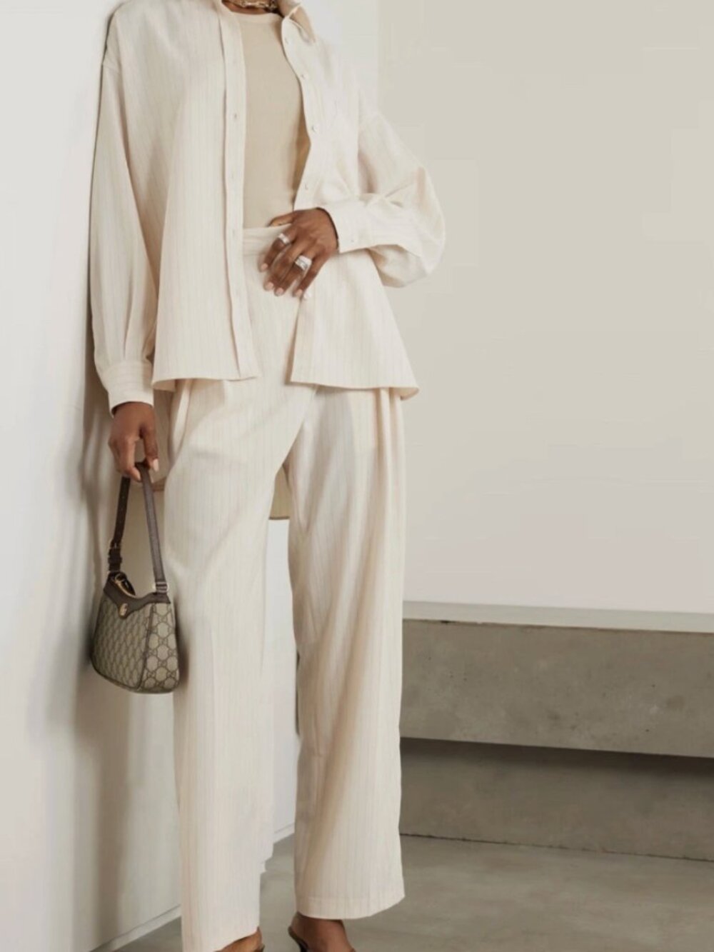 NWT - The Frankie Shop | XS/S Georgia Fluid Shirt in Beige Pinstripe